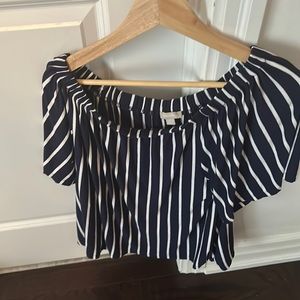 Dark black and white stripe blouse off the shoulders